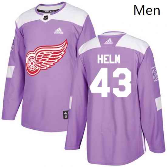 Mens Adidas Detroit Red Wings 43 Darren Helm Authentic Purple Fights Cancer Practice NHL Jersey